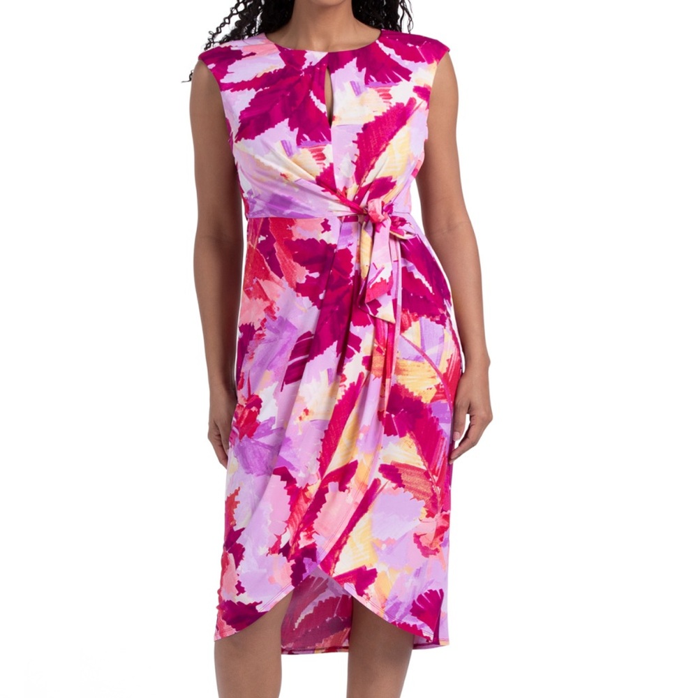London Times Elegant Pink Abstract Dress